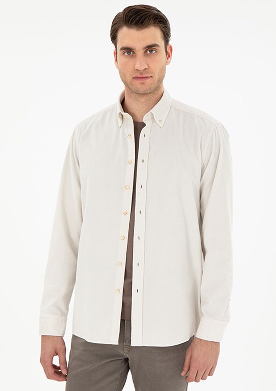 PİERRE CARDİN Bej Erkek Uzun Kol Gömlek