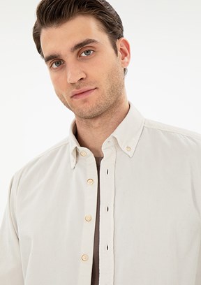 PİERRE CARDİN Bej Erkek Uzun Kol Gömlek