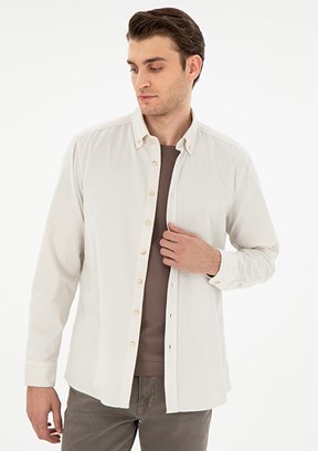 PİERRE CARDİN Bej Erkek Uzun Kol Gömlek