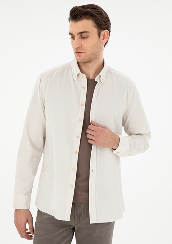 PİERRE CARDİN Bej Erkek Uzun Kol Gömlek