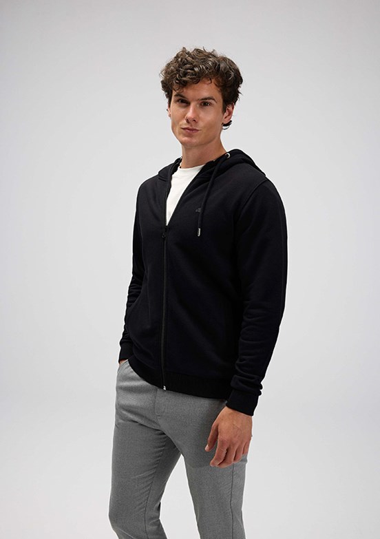ELLESSE - EM555 Erkek Siyah Fermuarlı Kapşonlu Sweatshirt