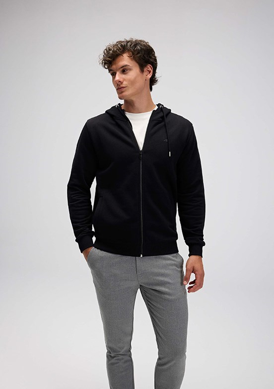 ELLESSE - EM555 Erkek Siyah Fermuarlı Kapşonlu Sweatshirt