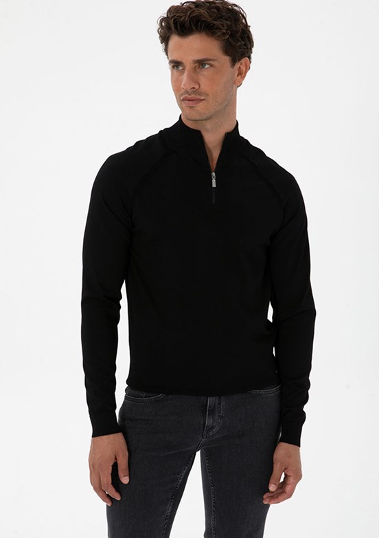 PİERRE CARDİN Siyah Erkek Slim Kazak