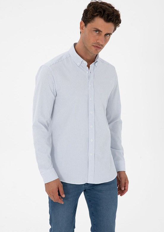 PİERRE CARDİN Lacivert Erkek Uzun Kol Gömlek