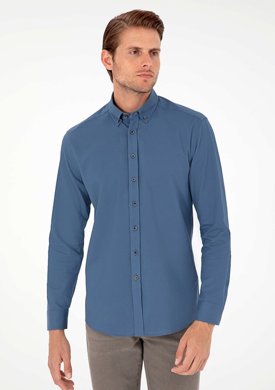 PİERRE CARDİN Lacivert Erkek Uzun Kol Gömlek