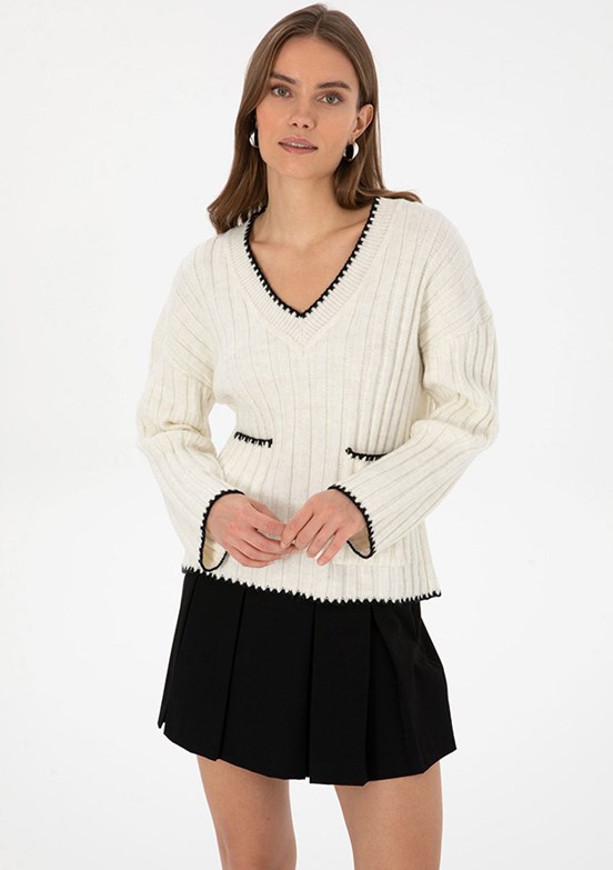 PİERRE CARDİN Beyaz Kadın Comfort Kazak