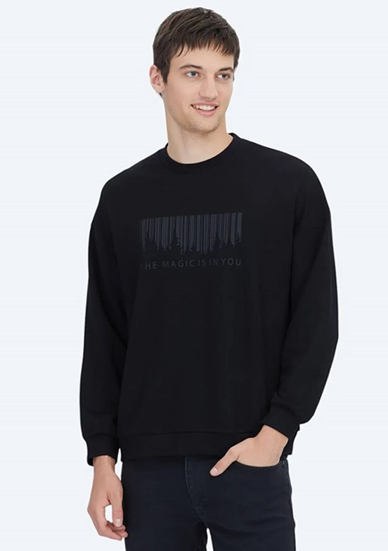 KİP Siyah Erkek Baskılı Sweatshirt