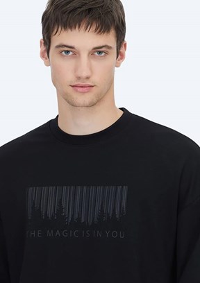 KİP Siyah Erkek Baskılı Sweatshirt