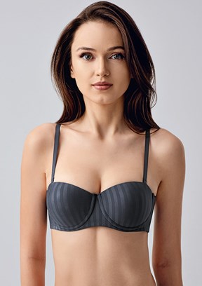 NEW BRA - 3370560000 Kadın Antrasit Destekli Desenli Sütyen