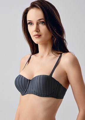 NEW BRA - 3370560000 Kadın Antrasit Destekli Desenli Sütyen