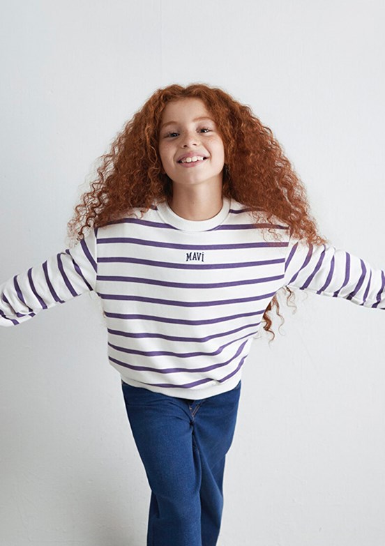 MAVİ Beyaz Kız Çocuk Bisiklet Yaka Sweatshirt