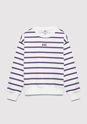 MAVİ Beyaz Kız Çocuk Bisiklet Yaka Sweatshirt