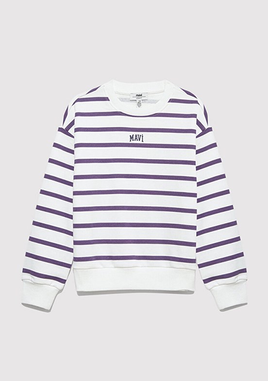 MAVİ Beyaz Kız Çocuk Bisiklet Yaka Sweatshirt