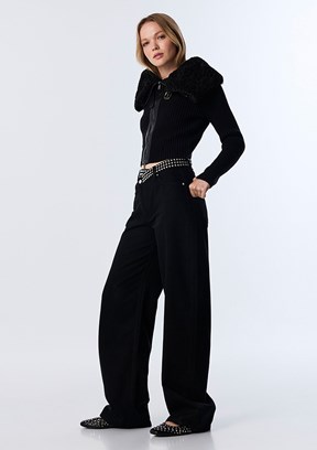 TWİST Siyah Kadın Bol Paça Jean Pantolon