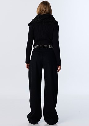 TWİST Siyah Kadın Bol Paça Jean Pantolon