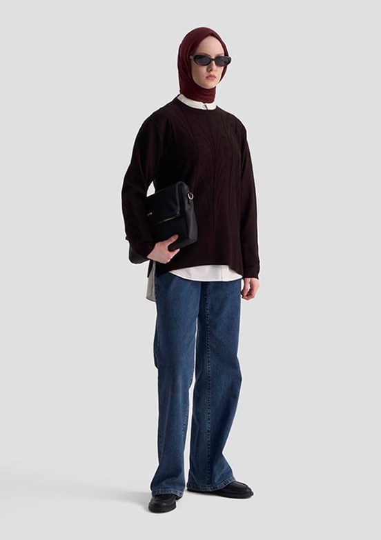 ARMİNE Siyah Kadın Desenli Kazak