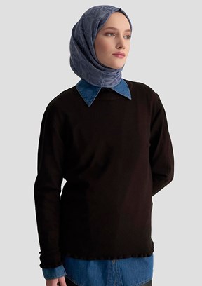 ARMİNE Siyah Kadın Desenli Kazak