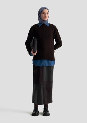 ARMİNE Siyah Kadın Desenli Kazak