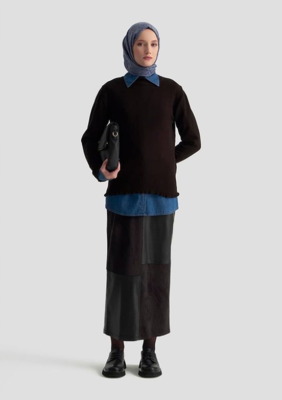 ARMİNE Siyah Kadın Desenli Kazak