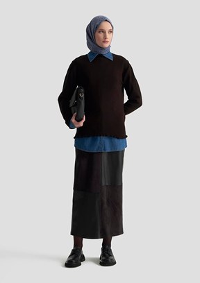 ARMİNE Siyah Kadın Desenli Kazak