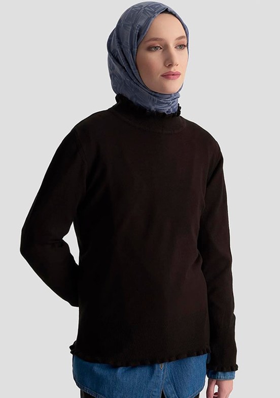 ARMİNE Siyah Kadın Desenli Kazak