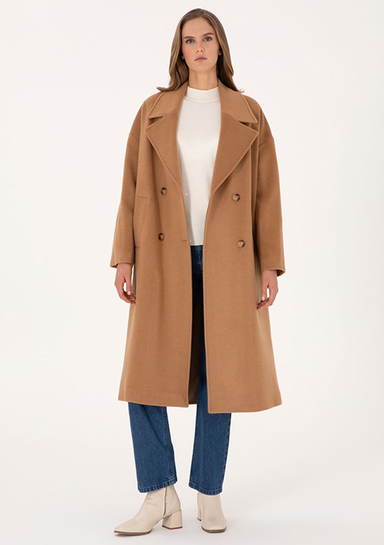 PİERRE CARDİN Kahverengi Kadın Comfort Kaban