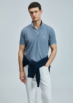 LUFİAN Gri Erkek Polo Yaka T-Shirt