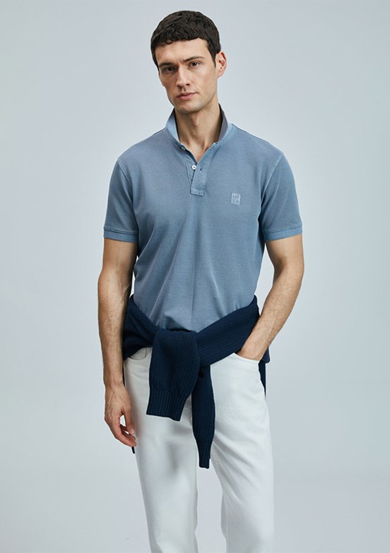 LUFİAN Gri Erkek Polo Yaka T-Shirt
