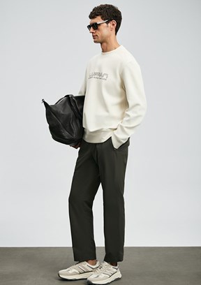 LUFİAN Ekru Erkek Bisiklet Yaka Sweatshirt