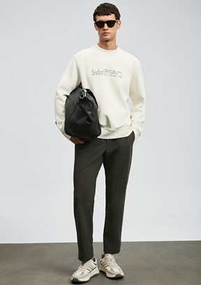 LUFİAN Ekru Erkek Bisiklet Yaka Sweatshirt