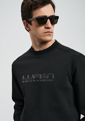 LUFIAN Siyah Erkek Bisiklet Yaka Sweatshirt