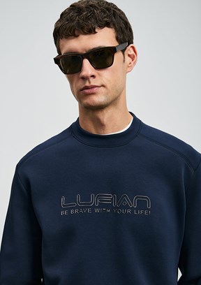 LUFIAN Lacivert Erkek Baskılı Sweatshirt