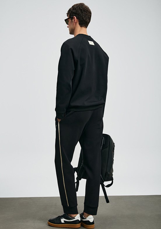 LUFİAN Siyah Bisiklet Yaka Sweatshirt