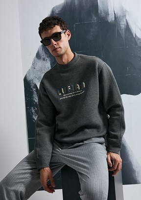 LUFIAN Antrasit Erkek Baskılı Sweatshirt