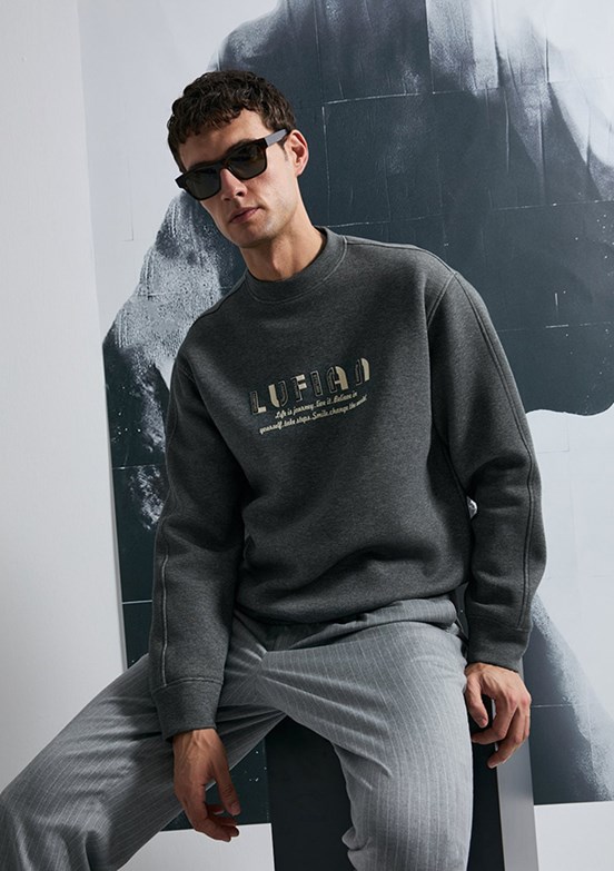 LUFIAN Antrasit Erkek Baskılı Sweatshirt