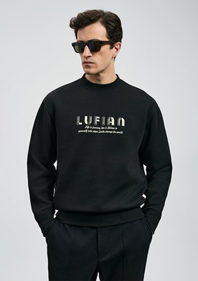 LUFİAN Siyah Erkek Baskılı Sweatshirt