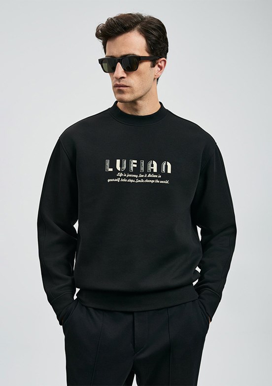 LUFİAN Siyah Erkek Baskılı Sweatshirt
