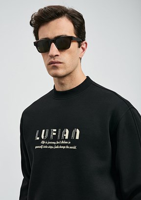 LUFİAN Siyah Erkek Baskılı Sweatshirt