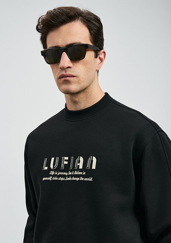 LUFİAN Siyah Erkek Baskılı Sweatshirt