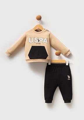 US POLO ASSN Bej Erkek Bebek Eşofman Takımı