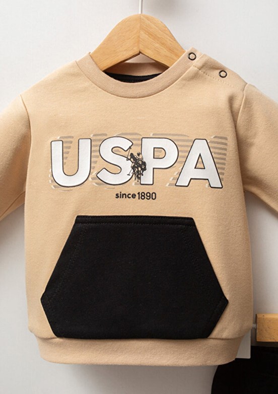 US POLO ASSN Bej Erkek Bebek Eşofman Takımı