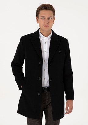 US POLO ASSN Siyah Erkek Kaşe Kaban