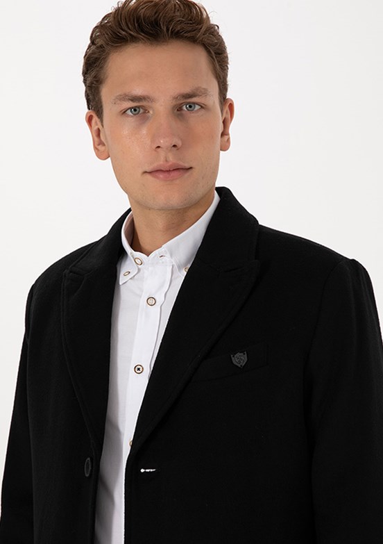 US POLO ASSN Siyah Erkek Kaşe Kaban