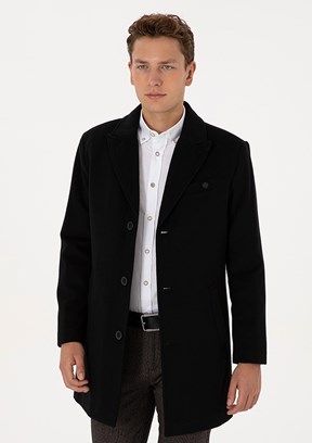 US POLO ASSN Siyah Erkek Kaşe Kaban