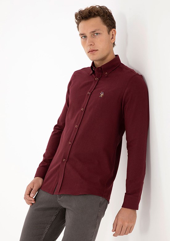 US POLO ASSN Bordo Erkek Uzun Kol Gömlek