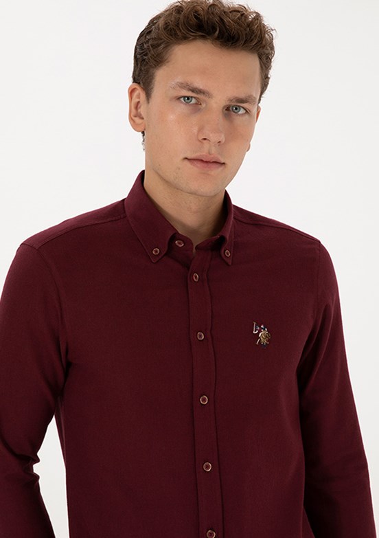 US POLO ASSN Bordo Erkek Uzun Kol Gömlek