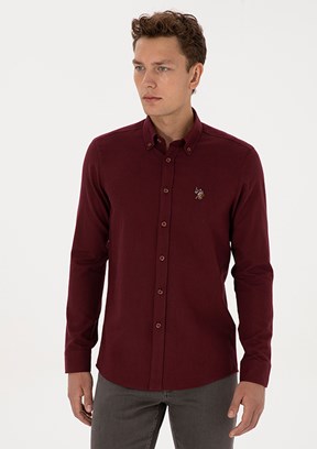 US POLO ASSN Bordo Erkek Uzun Kol Gömlek
