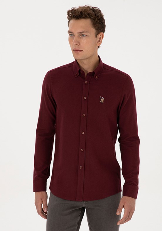 US POLO ASSN Bordo Erkek Uzun Kol Gömlek