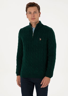 US POLO ASSN Yeşil Erkek Slim Kazak