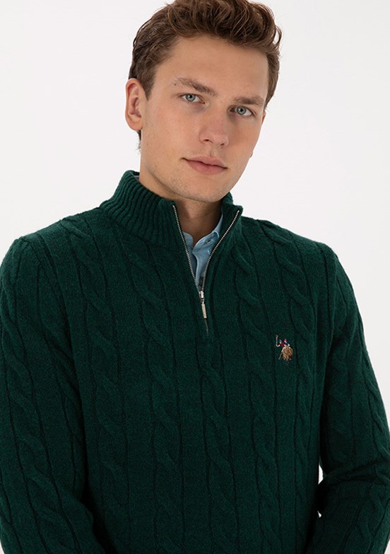 US POLO ASSN Yeşil Erkek Slim Kazak